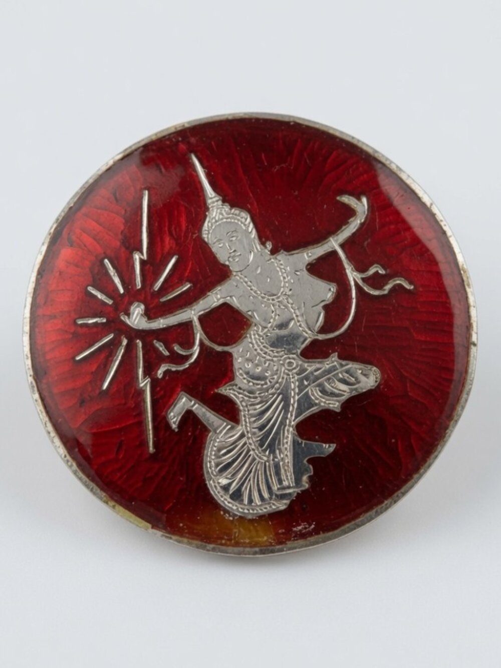 Vintage Siam Sterling Silver Red Enamel Brooch Thai